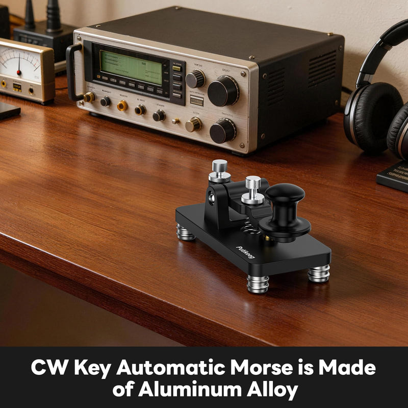 Upgrade Straight Key Morse Code Single Paddle Key Alloy | with Durable CNC Aluminum Base Silver-Plated Copper Contacts, 3.5mm Jack Black