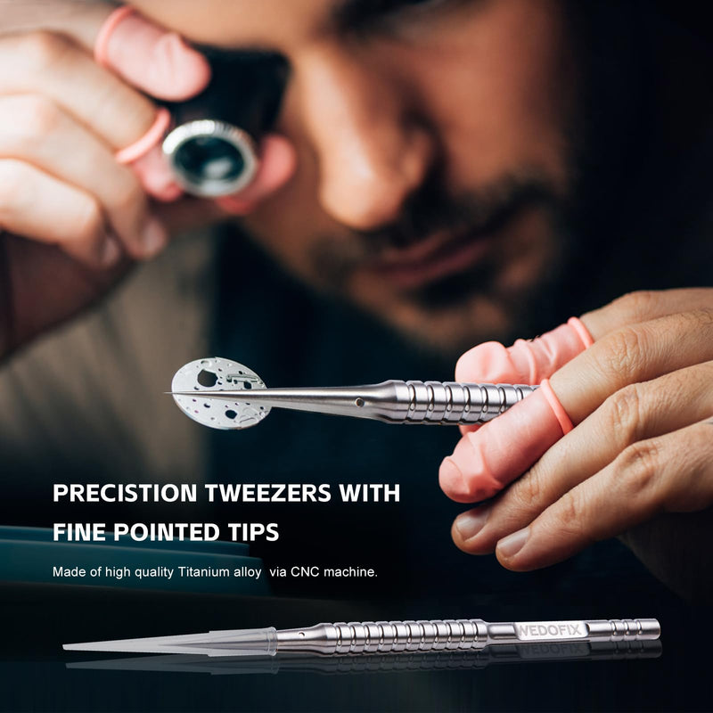 Precision Titanium Tweezers Silver with Fine Pointed Tips Non-magnetic Microscope Tweezers for Micro Soldering Work Watch Repair Electronics Maintenance Crafting