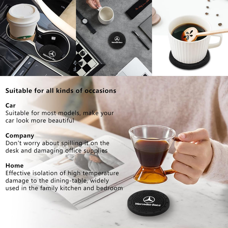 Generic Car Cup Holder Coaster for Mercedes-Benz A-Class C-Class CLA CLS AMG GLC GLE GLS Recessed Silicone Non-Slip Car Interior Accessories Drink Coaster 2.76in 2PC Black