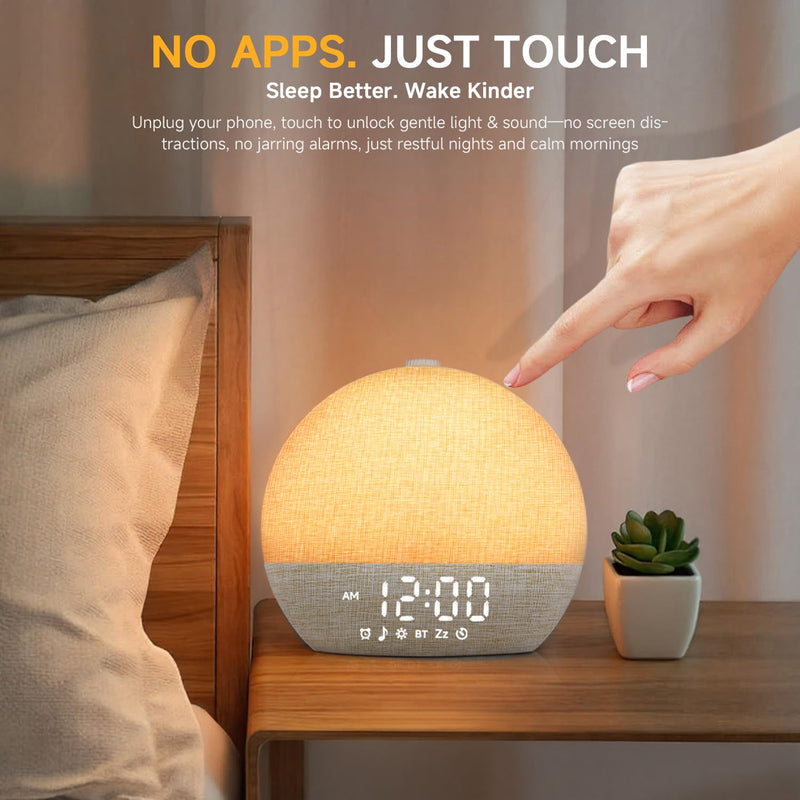 Sunrise Alarm Clock White Noise Sound Machine for Bedroom | Natural Wake-Up Light with 30 Soothing Sleep Aids, Bluetooth Speaker, Dimmable Clock, Screen-Free Design for Baby Adults Kids-Khaki Khaki