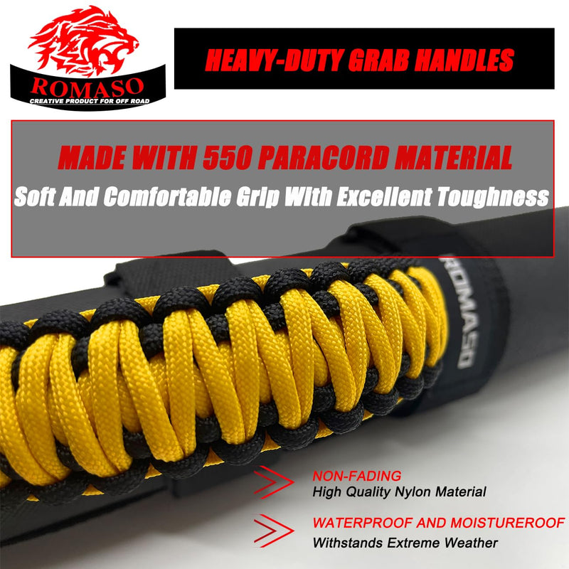 ROMASO Roll Bar Grab Handle for Jeep Wrangler,Grab Handle for Jeep Wrangler YJ TJ JK JL&Gladiator JT 1986-2025,Paracord Handles Grip,Black/Yellow,Pack of 2 Black&Yellow