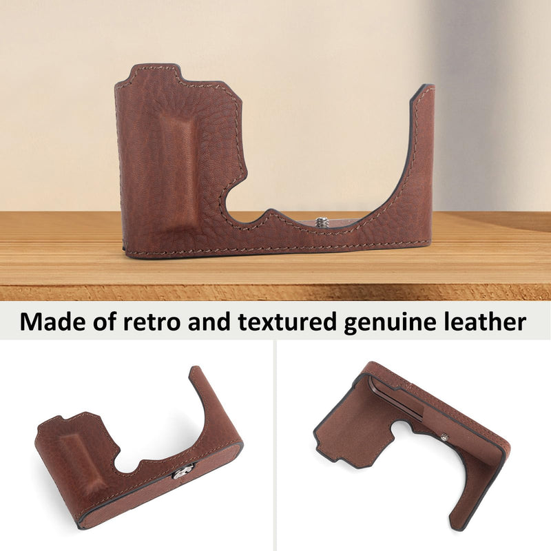 MUZIRI KINOKOO Half Case Compatible for Panasonic Lumix DC-S9 Camera, Genuine Leather Protective Cover for Lumix S9 Mirrorless Camera - with Opening Bottom and Hand Grip Design - Brown