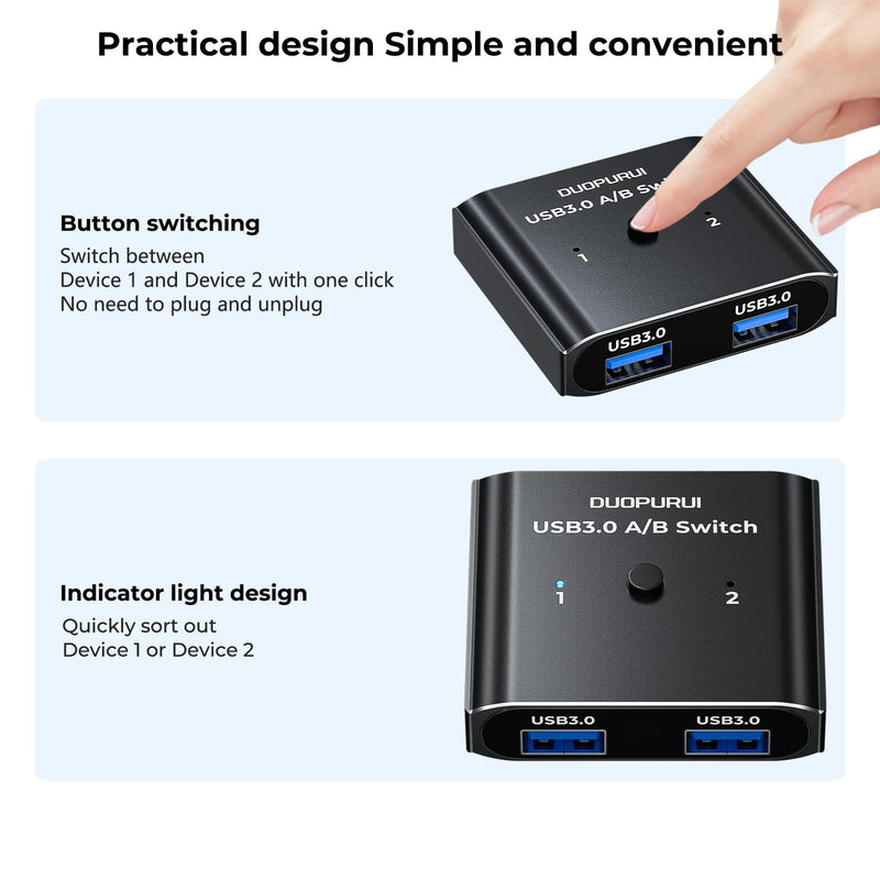 USB 3.0 Switch 2 in 1 Out / 1 in 2 Out Bi-Directional,USB Switcher 2 Computers Share Printer Keyboard Mouse Scanner,Printer Splitter for 2 Computers with 2 USB3.0 Cables (USB3.0)