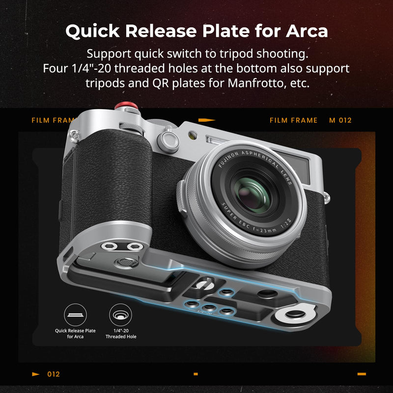 SmallRig X100VI / X100V Handgrip L-Shape Grip with Quick Release Plate for Arca, Lightweight Silicone Side Handle, Shutter Button and Hot Shoe Cover for FUJIFILM X100VI / X100V Cameras (Silver) - 4555 Silver