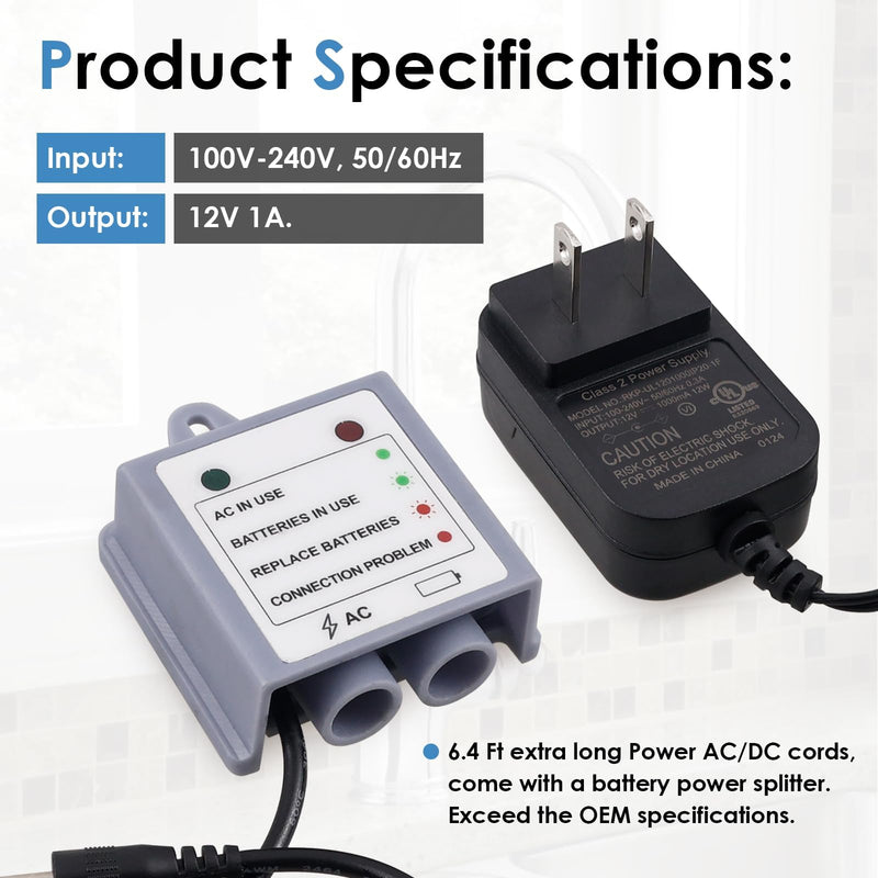 169031 AC Power Cord Adapter Kit, Compatible with Moen MotionSense, MotionSense Wave and U by Moen Kitchen Faucets, Dual Power Source for 7594E, 7185E, 7565E, S72308E Series Faucets