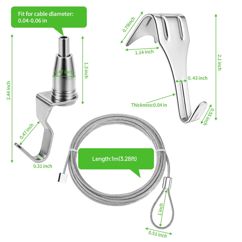 Adjustable Picture Hanging Wire Kit Picture Rail Hanging System Sturdy Gallery Display Rail Rope with Hooks for Exhibition Art Gallery Frames Display (3.28 FT, 1 Hook, 20) 3.28 FT, 1 Hook