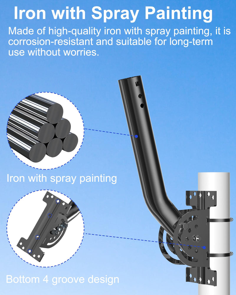  [AUSTRALIA] - Universal Adjustable TV Antenna Pole Mount – Rustproof 1.38" x 12" J-Pipe, Heavy-Duty Pivot Bracket for Wall, Roof, Eave Mounting – Compatible with TV Antennas, Starlink, Wi-Fi & More (Black)