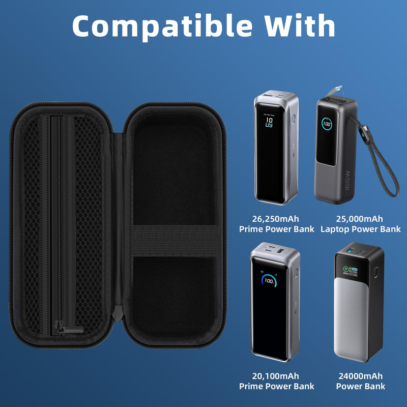 Case for Anker Prime 26,250mAh(300W)/27650/25000/20100/24000mAh(737),Black | Protective Carrying Bag, Shockproof EVA Shell, Zipper Accessory Pocket, Dust Resistant, Compact Portable, Ideal For Travel & All-Black