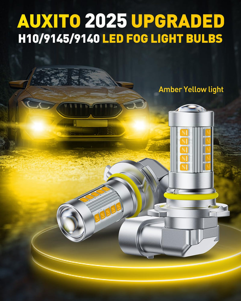 AUXITO 9145 9140 H10 LED Fog Light Bulbs, 6500K Cool White CSP LED Fog Lights, True 1:1 Mini Size Replacement Fog Bulb, 360° Full Illumination, Play and Plug, Pack of 2 9145/9140/H10