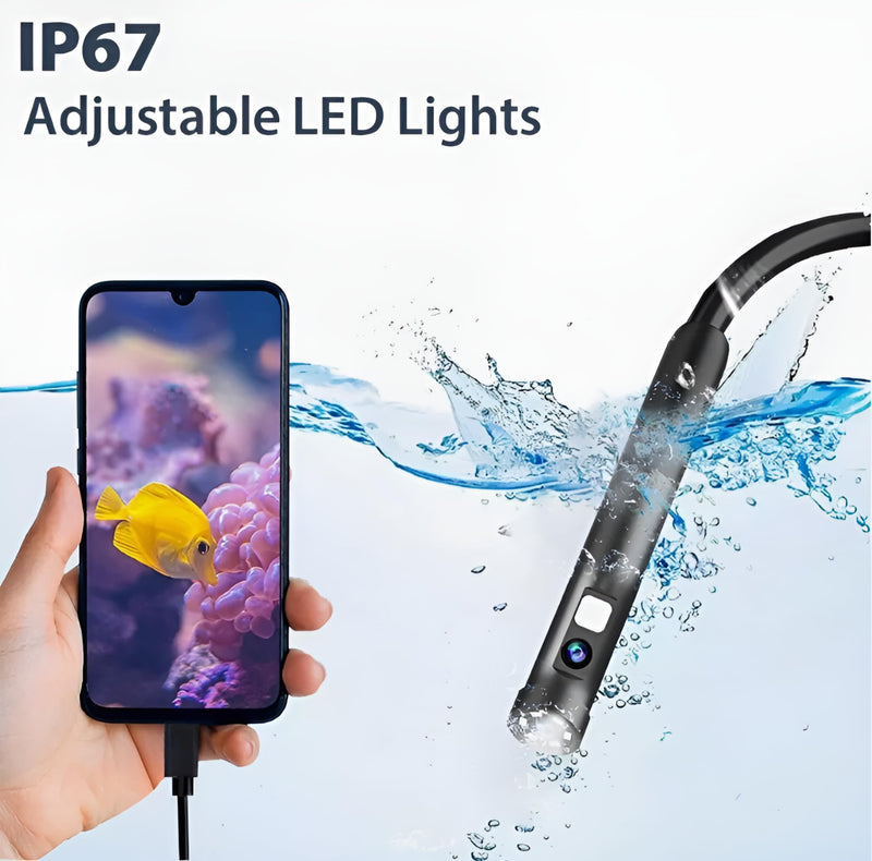 Borescope1920P HD Endoscopic Camera - with 8 Adjustable LEDs, 16.4ft Semi-Rigid Serpentine Camera, 7.9mm IP67 Waterproof Inspection Tool for iOS and Android Devices Gift