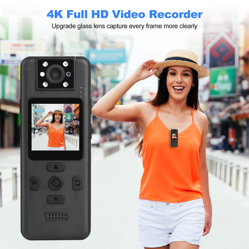 dahocamgo 4K Body Camera with Audio, Wearable Cam | 180° Rotating Lens, 6H Battery, IR Night Vision, Mini Cam for Pet, Office, Law Enforcement, No Wi-Fi, No SD Card 1.3in Screen