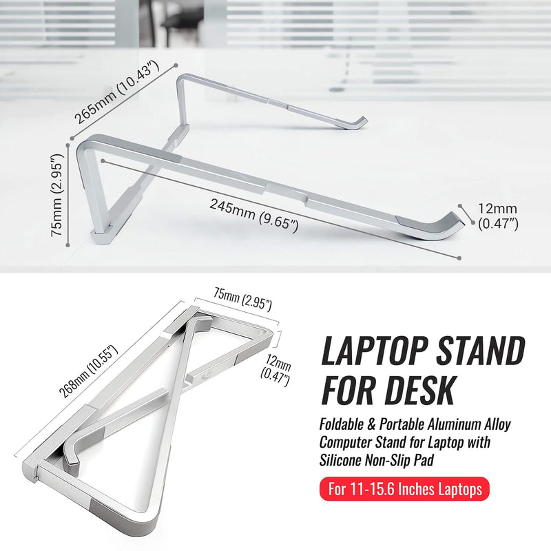 Portable Foldable Aluminum Laptop Holder - Ergonomic Laptop Riser Compatible with 11 to 15.6 Inch MacBook Air/Pro Silver