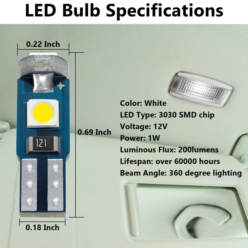 12 PCS T5 LED Bulbs, 74 73 37 2721 Instrument Cluster Light Bulb, 12 Volt Bright Canbus Error Free LED Dashboard Light Bulb, 3030 SMD Automotive Replacement Bulbs (White) White