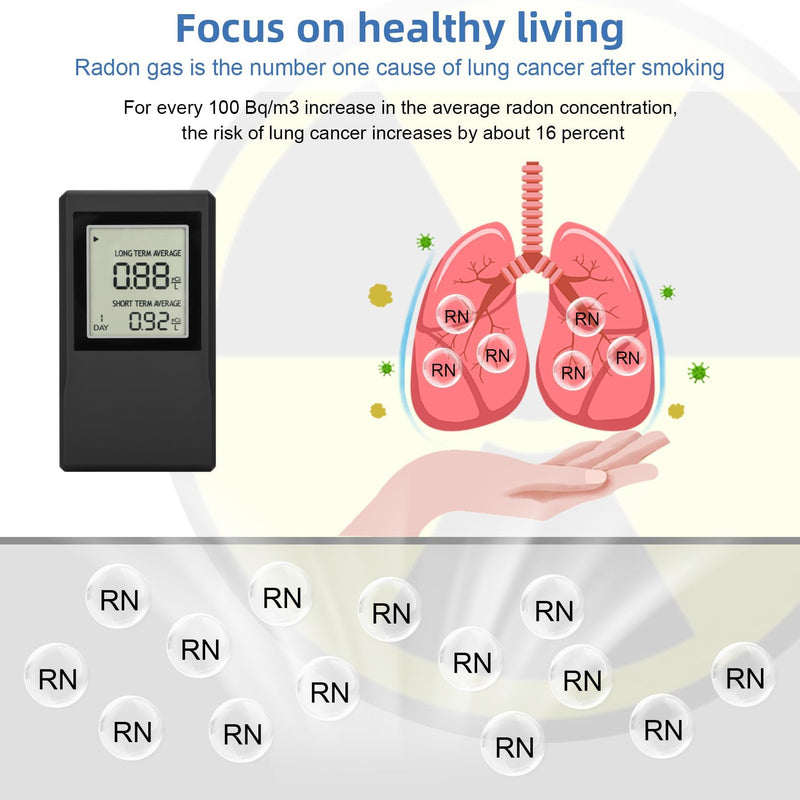 Radon Detector for Home,Accurate Radon Gas Measurement with ±0.1 pCi/L Precision,Real-time Monitoring of Indoor Radon Concentration,Portable Digital Display,Easy Operation,Various Indoor environments Black
