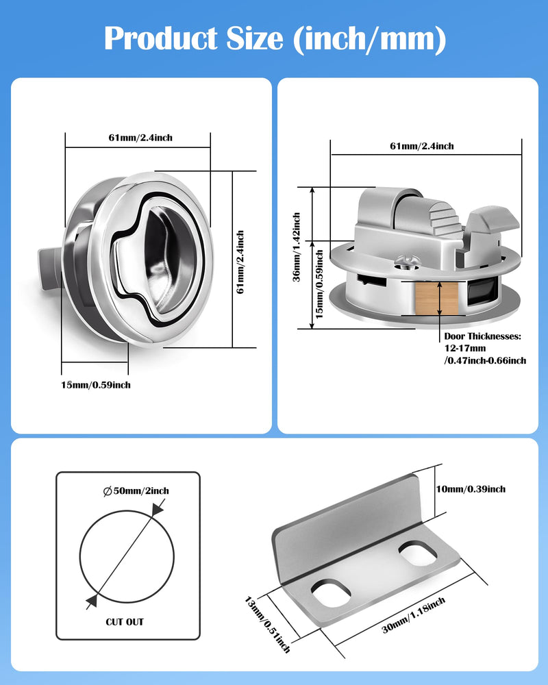 Boat Slam Latch 2" Lift Handle Lock Marine Full Stainless Steel Door Port Pull Latch Lift Ring 316 SS Boat Hatch, Fireproof & Rust-Proof for Ships, Yachts, Sailboats 2pk