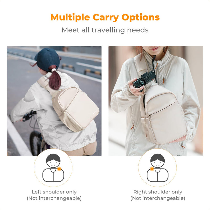 K&F CONCEPT Camera Sling Bag, Compact Crossbody Bag for DSLR Mirrorless | Lightweight Fabric, with Tripod Holder, Quick Access & Custom Dividers, Men & Women, for Sony Canon Nikon, Beige, BS06 Beige-01 Sling Bag-5L