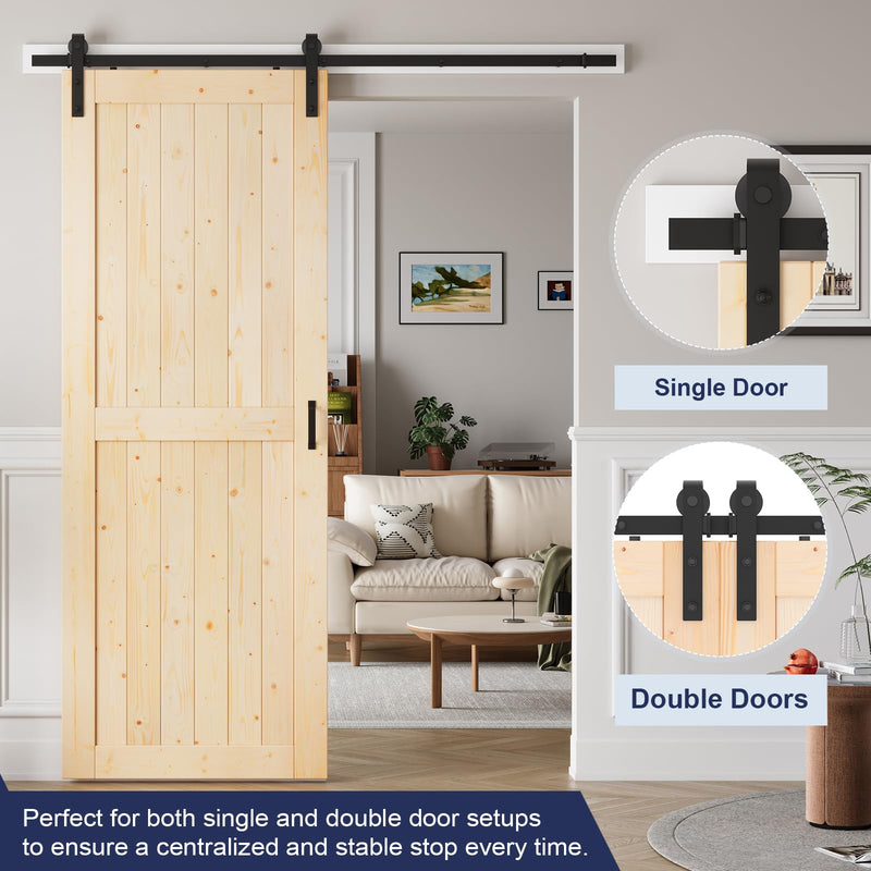 Easelife Barn Door Stopper 2pcs, Sliding Door Stop for 1-9/16" Top Track with Hex Wrench & Rubber Buffer, Anti-Derailment Hardware for Single and Double Barn Doors, Black