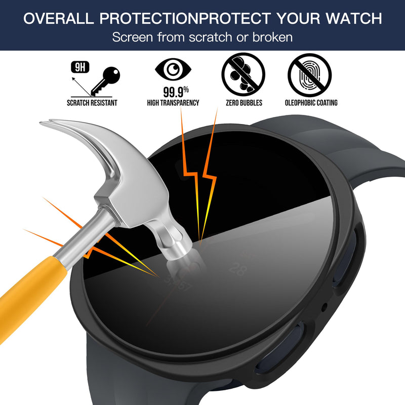 Suoman for Samsung Galaxy Watch 9/8 44mm Privacy Protector Case-Black*2 | 2-Pack,Anti-Peeping,Touch Sensitive,Scratch-Resistant,Tempered Glass Screen Protector,PC Hard Protective Bumper Cover Black Privacy*2 for Galaxy Watch 9/8 44mm