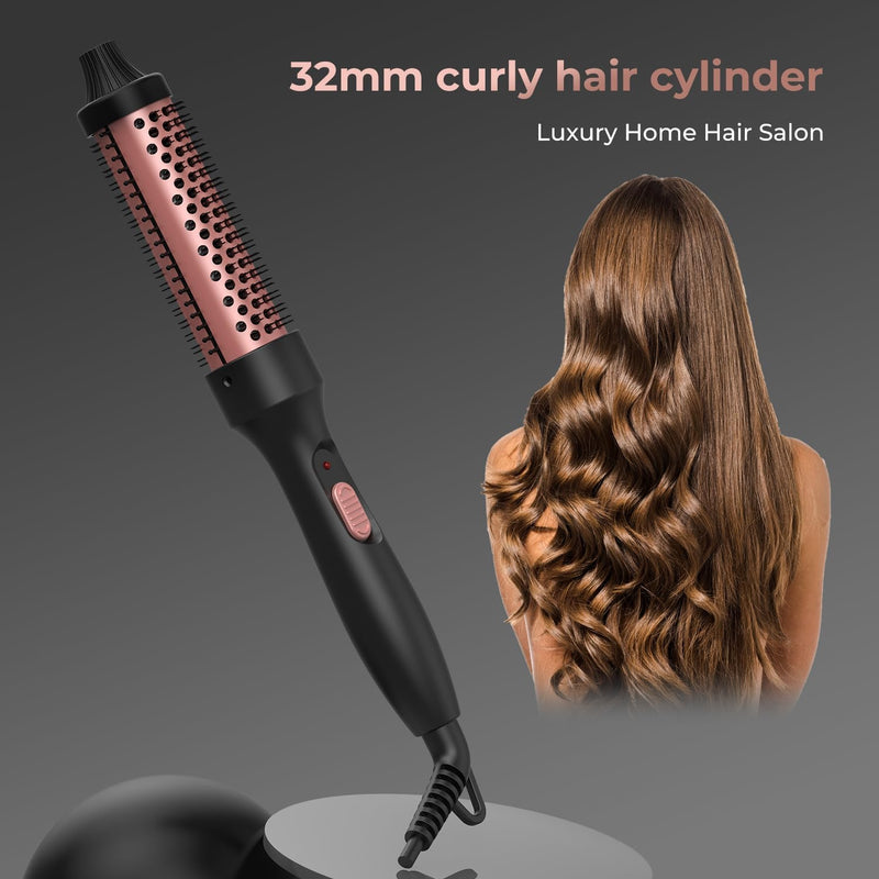 Thermal Brush, 32mm Barrel Hot Hair Brush Heated Round for Women, Heated Curling Iron Create Natural Curls Dual Voltage, UK Plug, Rose Gold