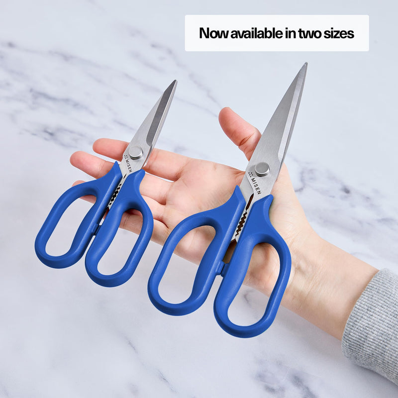 Misen Heavy Duty Kitchen Shears - Stainless Steel, Versatile and Easy Clean Scissors for Meat, Herbs and Veggies - Ambidextrous Comfort Handle - Professional Grade - Blue Large