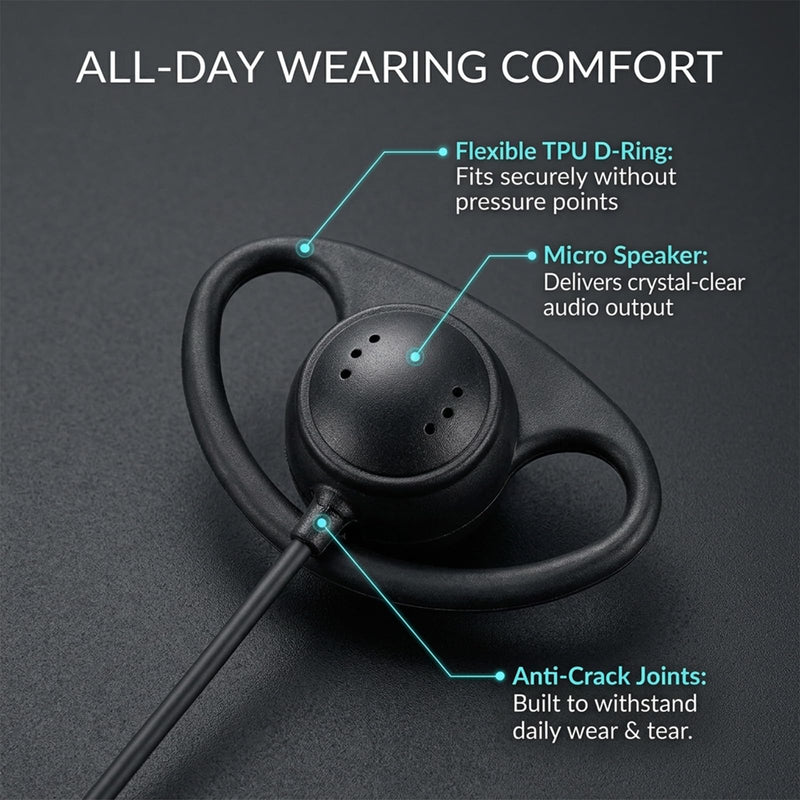 APX 6000 Earpiece for Motorola Radios, 1 Pack D-Shape Two Way Radio Headset | Walkie Talkies Ear Piece with PTT Mic Multi-Pin Connector for APX 8000 7000 4000 XPR 7550e 7350e D Shape