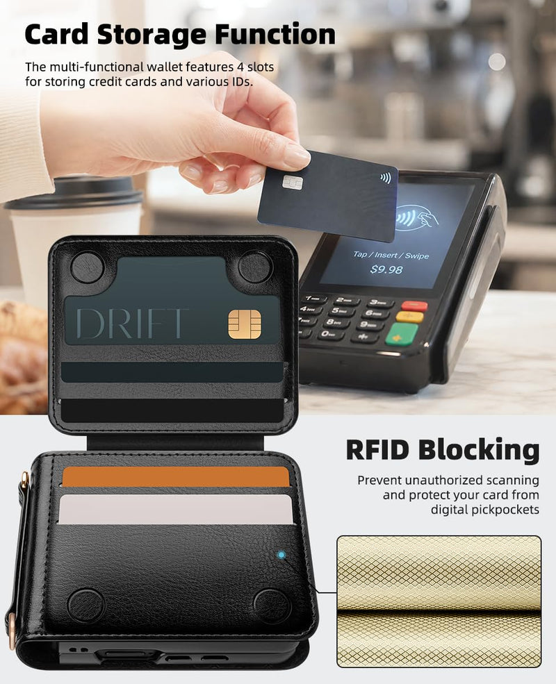 OCASE for Samsung Galaxy Z Flip8 Crossbody Wallet Case, Black | PU Leather Handbag Phone Purse, RFID Blocking, 4 Card Holders, Wrist Strap, Shoulder Strap, case for Z Flip 8 2026