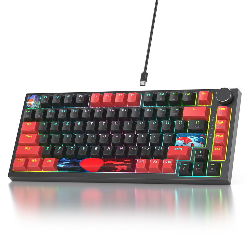 75% Mechanical Gaming Keyboard - Wired Gasket Mount TKL Hot Swappable RGB Backlit Knob for PC Laptop Windows Gamer (Red Black) Red Black
