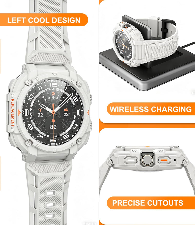 Pro Rugged Case with Band Compatible with Samsung Galaxy Watch Ultra 47mm, Military Grade Protective Design, Durable TPU Material (2025) white