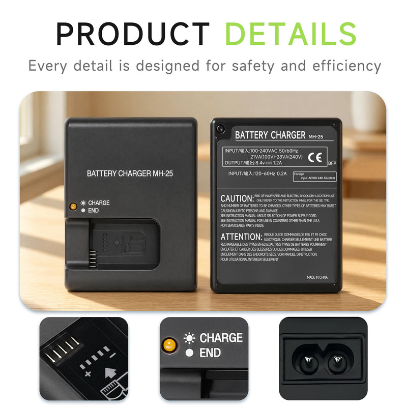 MH-25 MH-25A Charger Replacement for Nikon Z5 Z6 Z7 Z8 Zf Z6II Z7II Z6III | Smart Camera Battery Charger Compatible with Nikon EN-EL15 EN-EL15a EN-EL15b EN-EL15c, D850, D750, D810, D7500, D500, D610