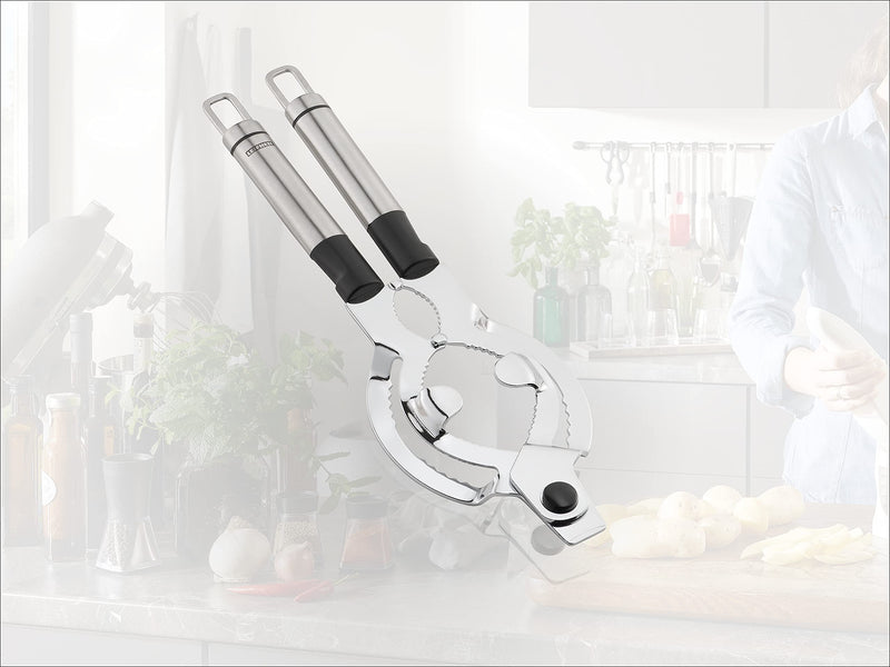 Leifheit Extra Wide Stainless Steel Lid and Jar Opener | Anti-Slip Grip with Oval Handles for Arthritis | Heavy-Duty Steel Teeth for Easy Jar Opening | Dishwasher Safe | 11 x 5.75 x 0.25 in