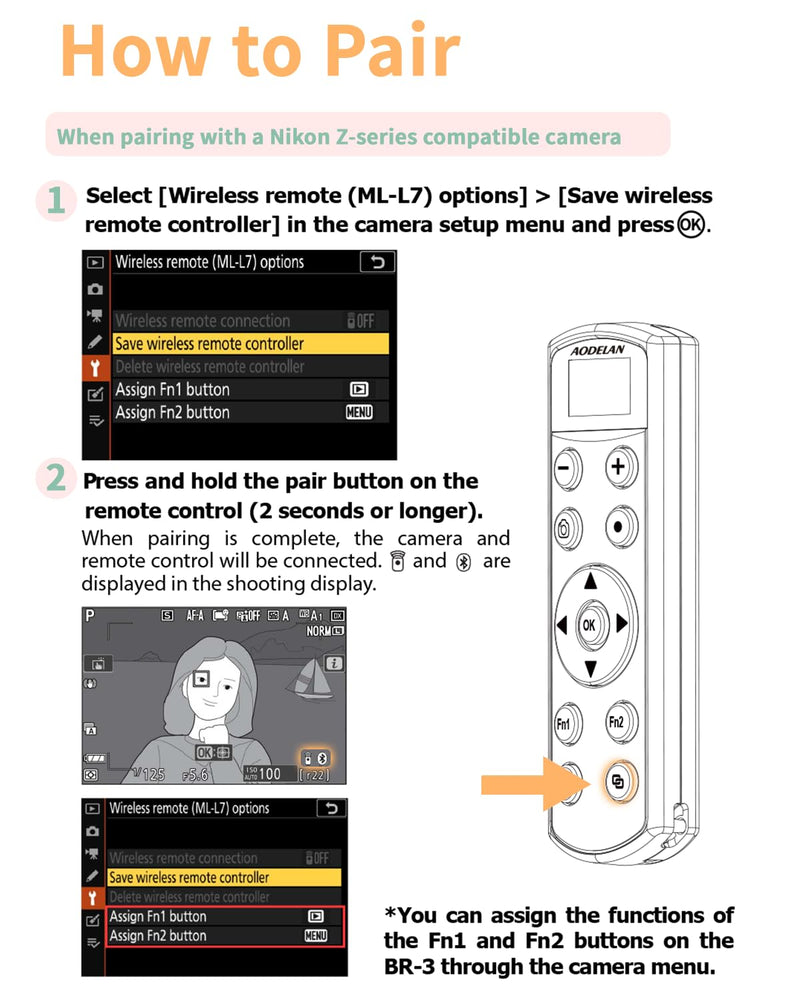 for Nikon Wireless Camera Remote Control - Aodelan Rechargeable Shutter Release Trigger with OLED Screen for Zfc, Z50, P1000,A1000, P950, B600; Replaces Nikon ML-L7(White) Update White Remote for Nikon
