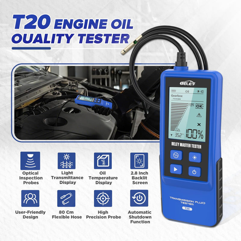 Transmission Fluid Tester Kit Gasoline & Diesel Gearbox Oil Diagnostic Tool High-Precision Diagnostic Analysis Tool with 31.5in Probe Transmittance/Temperature Testing, 2.8in Display (4 Batteries) Transmission Fluid Tester Kit -T20