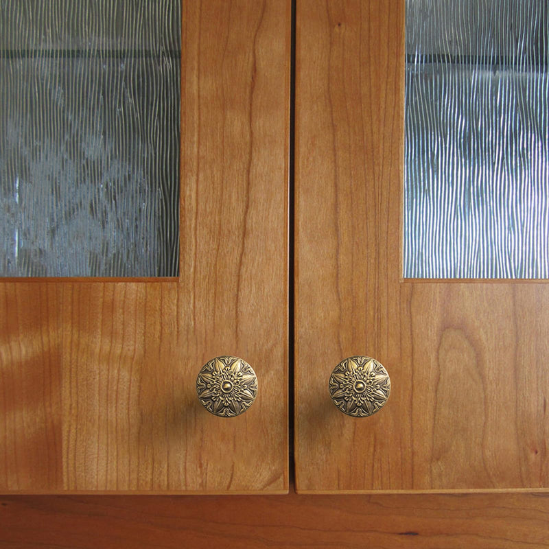 6 Pack Brushed Brass Bronze Cabinet Knobs, Vintage Mandala Drawer Pulls, Solid Zinc Alloy Retro Starburst Door Handles for Kitchen Cupboard, Dresser, Wardrobe, Bathroom Vanity Hardware