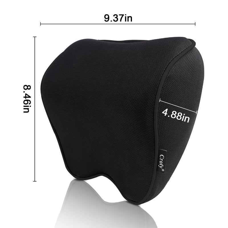Crofy 2 Pack Car Neck Pillow, Softness Car Headrest Pillow for Driving with Adjustable Strap, 100% Memory Foam and Breathable Removable Cover, Comfortable Ergonomic Design (Black Side Rope) Black Side Rope