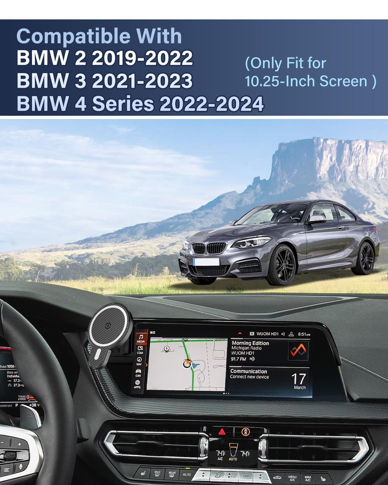 PZK Car Phone Holder for BMW 3 Series 2019-2022/ BMW 4 Series 2021-2023 | BMW 2 Series 2022-2024 Accessories 10.25-Inch Screen Magnetic 15W Fast Wireless Charger Car Phone Mount 360° Rotation Magsafe+ Wireless Charger