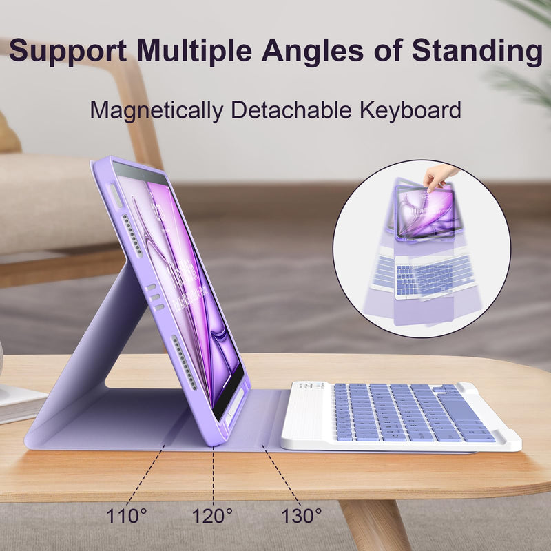 for iPad Air 11"/Air 5/4 Keyboard Case with Detachable Keyboard & Pencil Holder, Bonus Stylus Pen and Mouse, Folio Cover Compatible with Air 11" (M2/M3/M4 2024/2025/2026), Air 5/Air 4 (Purple) Purple
