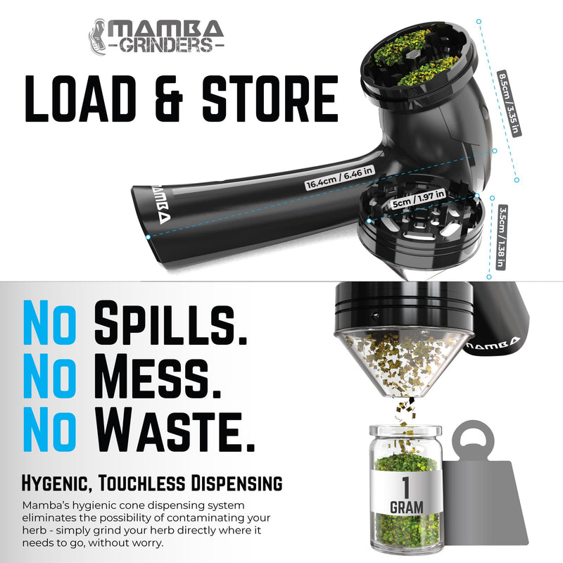 Mamba Original 1g Black USB Electric Herb Grinder. Small Portable Metal Herbal Machine & Spice Mill for the Kitchen Black & Black