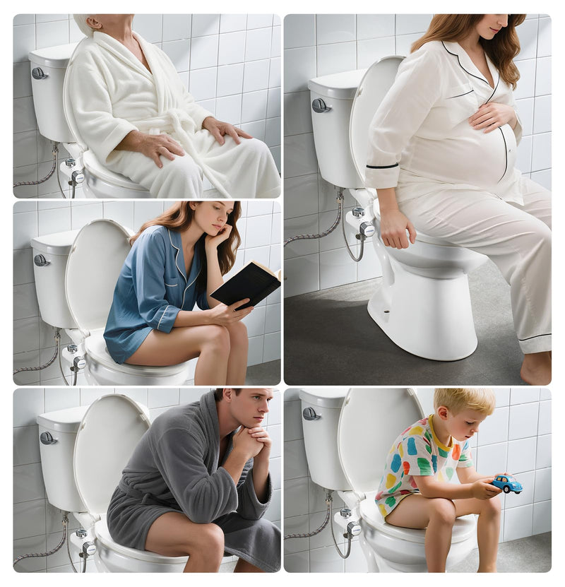 Non-Electric Bidet Attachment for Toilet Seat, Daul Clean Nozzles 3 Modes Adjustable Water Pressure Bidet Toilet Seat Attachment with Pressure Controls Feminine/Posterior Wash (TT17N) White