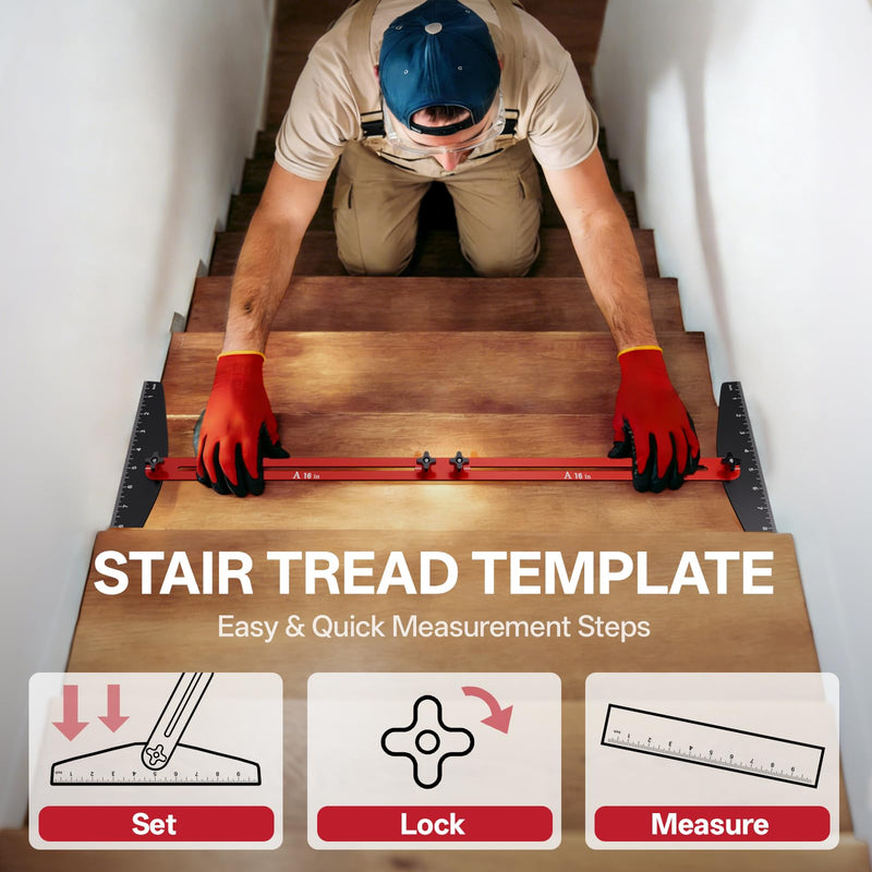 Stair Tread Gauge Template Tool, 10-67 Inches Adjustable Aluminum Alloy Stair Measuring Jig for Accurate Measurement,Includes Storage Bag