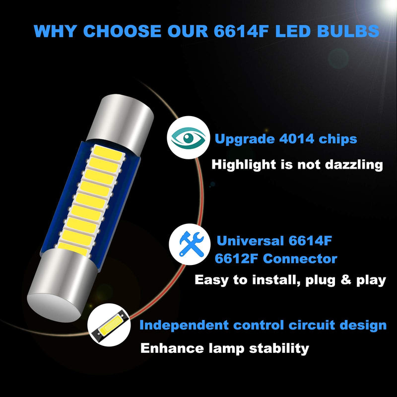 6PCS 28mm 29mm 6614F Festoon LED Car Bulb, Extremely Bright 9-SMD 4014 chips 6641 6612F LED Bulb, Fit for Vanity Mirror Lights and Sun Visor Lights, 6000k White 6PCS 29mm 9SMD
