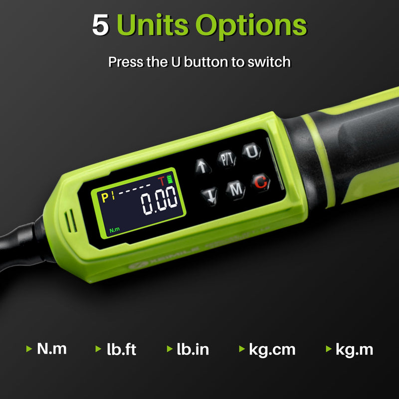 Digital Torque Wrench 1/4" Drive-4-266In.Lb/0.45-30N.m, Electric Torque Wrench With Vibration Buzzer LED Indicator,±2% Accuracy Five Units for Bike Motorcycle Car Auto Repair,DIY,Green Black 1/4" 4-266 In.Lb