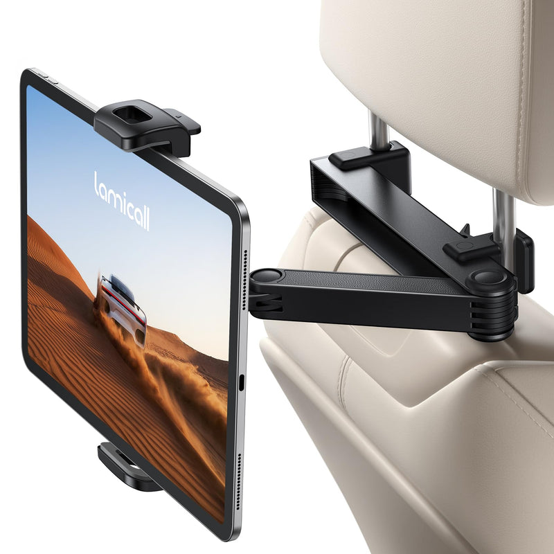 Lamicall Tablet Holder for Car Headrest - [Lockable] [3 in 1 Extension Arm] 2024 Car Backseat Tablet Mount, Road Trip Essentials for Kids, for iPad Pro, Air, Mini, Galaxy, Fire HD, 4.7-13" Tablets