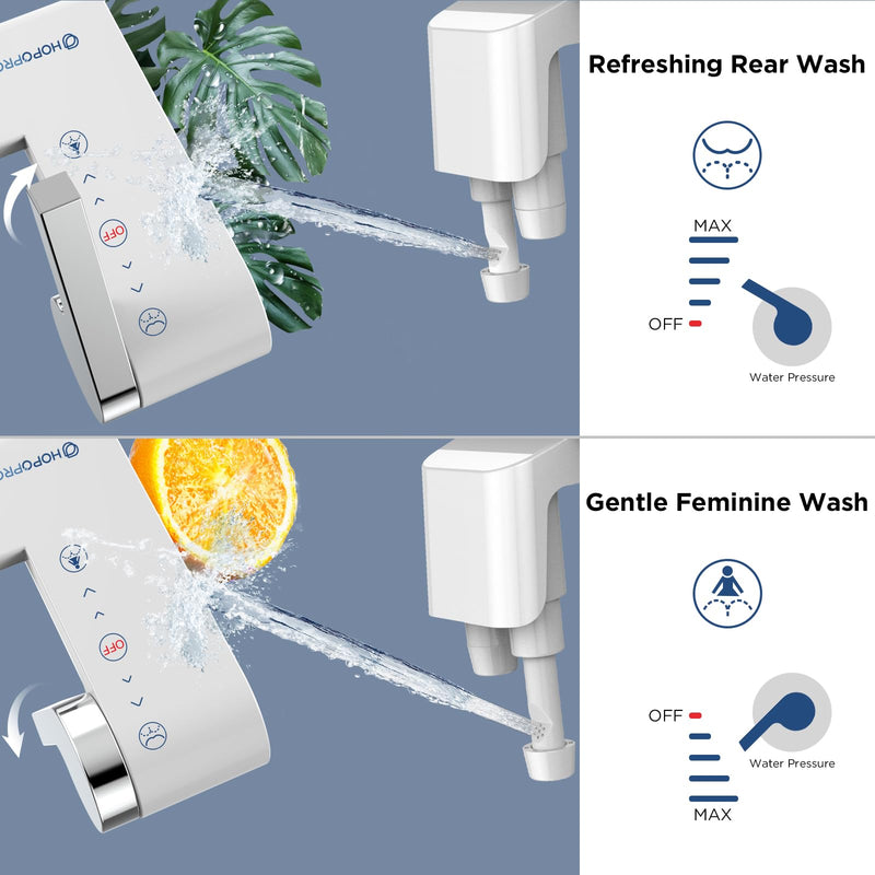 HOPOPRO Bidet Attachment for Toilet, Non-Electric Bidet Ultra-Slim Dual Nozzle (Feminine/Rear Wash), Cold Water Bidets Sprayer for Existing Toilets with Adjustable Pressure Control 1-Min Install 2 Modes White