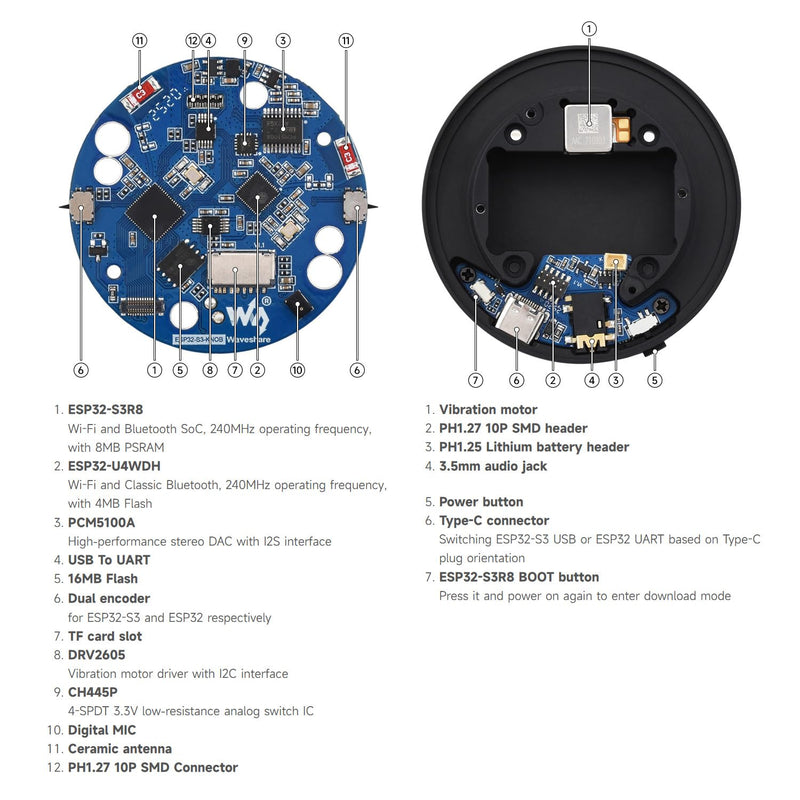 waveshare ESP32-S3 1.8inch Knob Display Development Board, Multi-Functional Knob Screen, Capacitive Touch, 2.4GHz Wi-Fi and Bluetooth Wireless Connection, No BAT