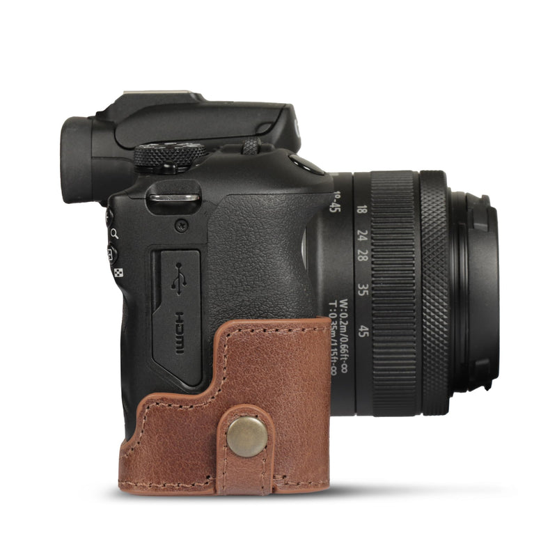 Megagear Genuine Leather Camera Case for Canon EOS R100 (18-45mm) - Stylish and Protective - Brown