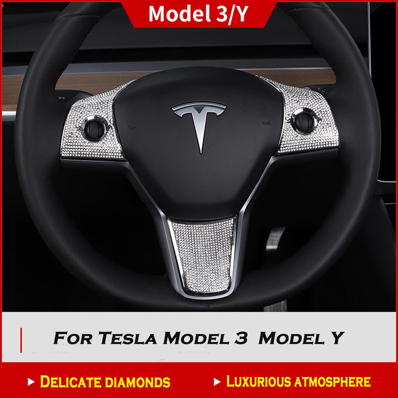 YHCDSEA Steering Wheel Trim Cover for Tesla Model 3/Y, Interior Accessories Compatible with Tesla Model 3 Model Y (A-Bling) A-Bling