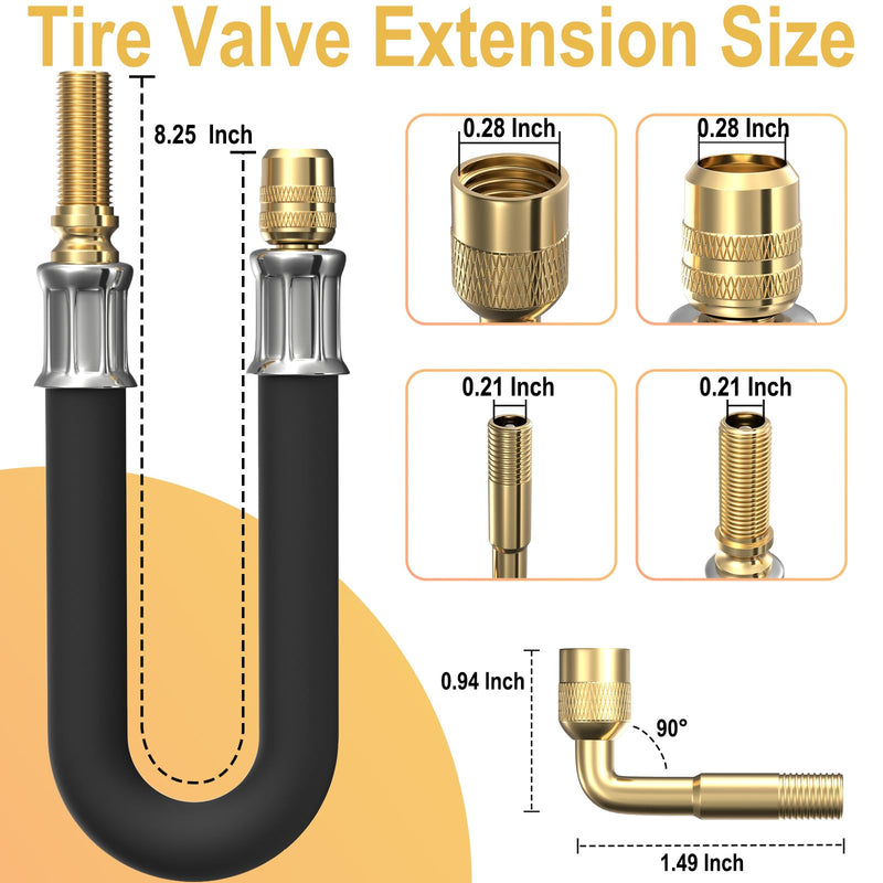 Tire Valve Extension, 8.25 Inch Flexible Tire Valve Extenders, 90 Degree Schrader Valve Adapter, Tire Valve Stem Extension, Universal Flexible Tire Valve for Cars Rv Truck Motorcycle Bike Scooter 1 PCS