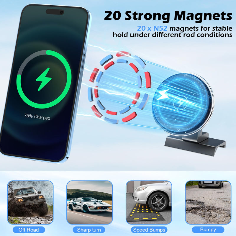 15W Wireless Charging Phone Mount Compatible with Toyota Tacoma 2016-2023 | 20x Strong Magnet | Aluminum Alloy Dashboard Mount | 3rd Gen | 360° Adjustable | Fast Charge | Fits All Smartphones Magnetic Charge