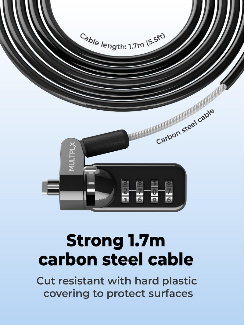 Universal Laptop Security Lock | Compatible with All Laptops inc MacBook | 1.7m Anti-Theft Cable | 4 Digit Combination Lock | Cut Resistant Steel Cable