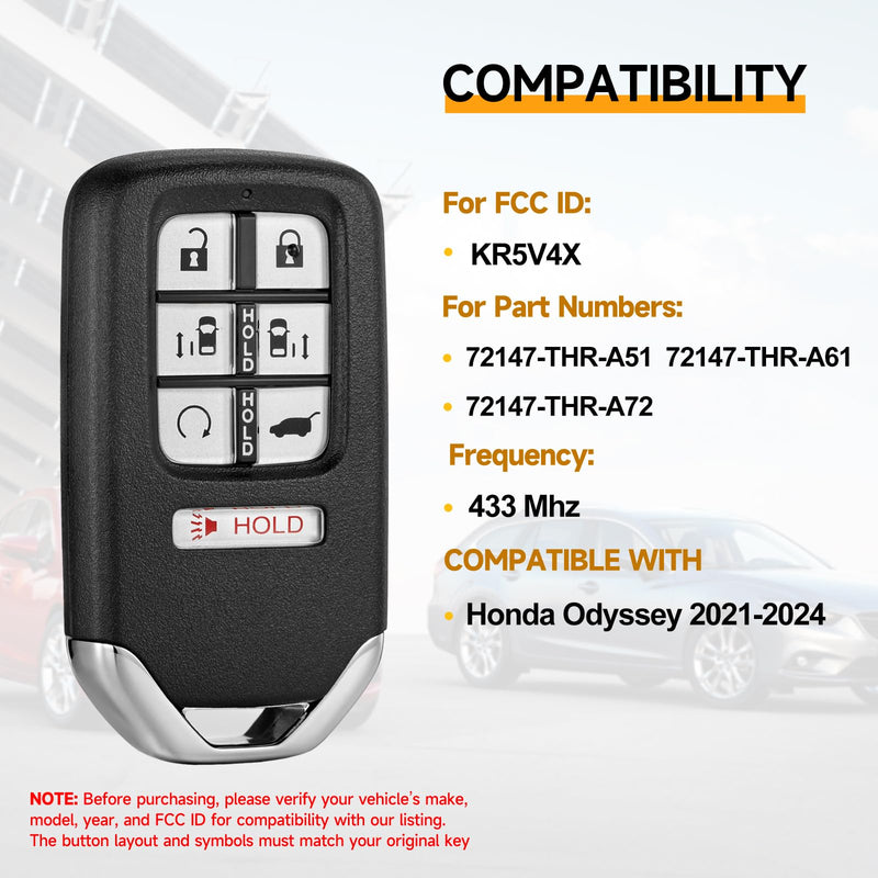 Smart Key Fob Replacement Fits for Honda Odyssey 2021 2022 2023 2024 Car Keyless Entry Remote KR5V4X 72147-THR-A51 72147-THR-A61 47